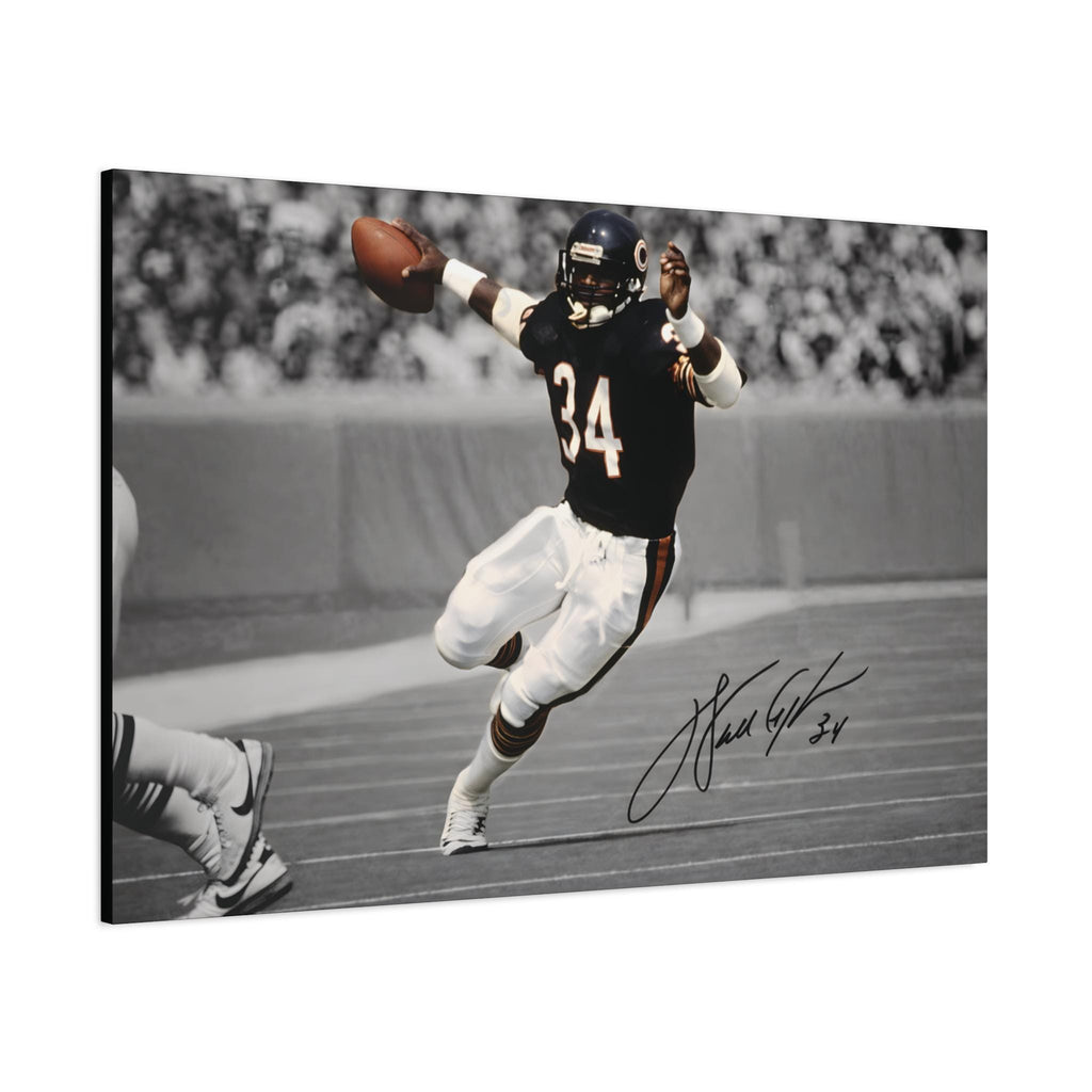 Walter Payton #34 Sweetness canvas wall art, angled view showing the gallery-wrapped edge