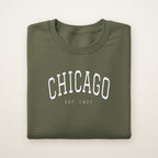 Chicago embroidered crewneck sweatshirt, Military Green, white embroidery
