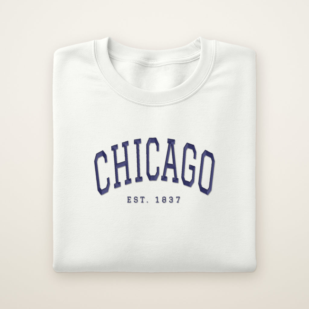 Chicago embroidered crewneck sweatshirt, White, navy embroidery