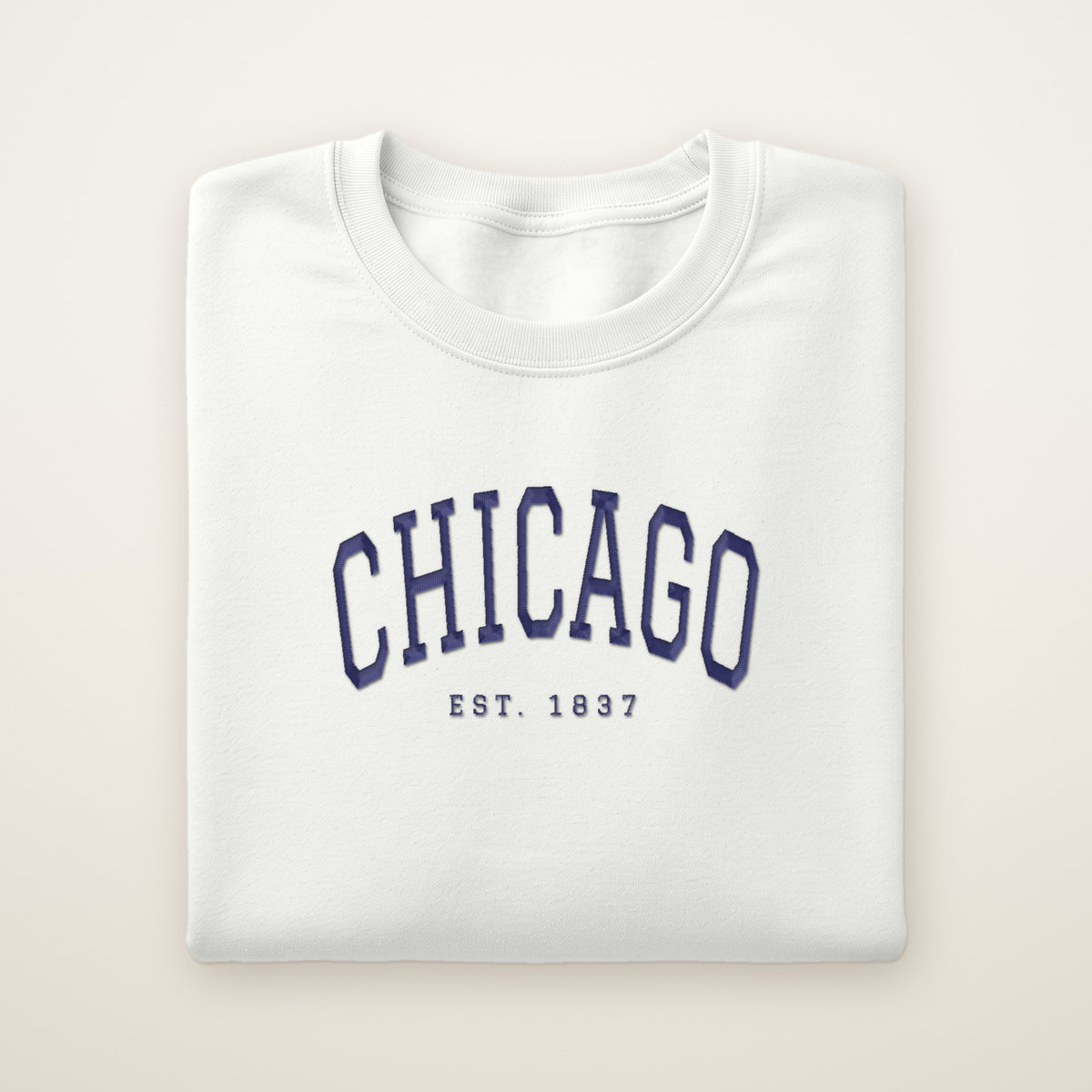 Chicago embroidered crewneck sweatshirt, White, navy embroidery