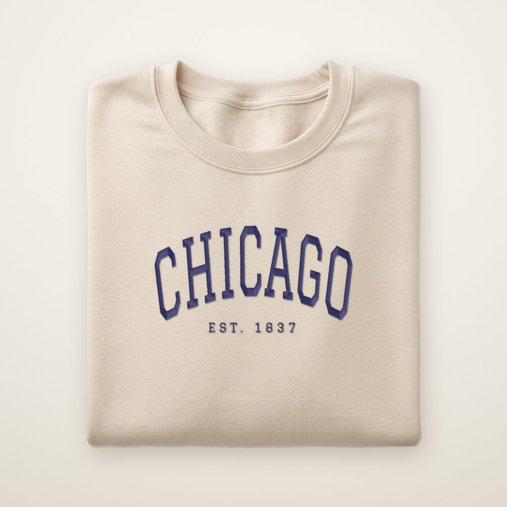 Chicago embroidered crewneck sweatshirt, Sand, navy embroidery