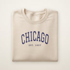 Chicago embroidered crewneck sweatshirt, Sand, navy embroidery