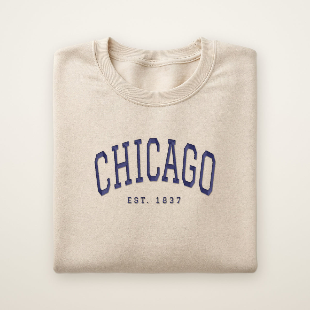 Chicago embroidered crewneck sweatshirt, Sand, navy embroidery