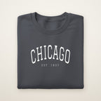 Chicago embroidered crewneck sweatshirt, Dark Heather, white embroidery