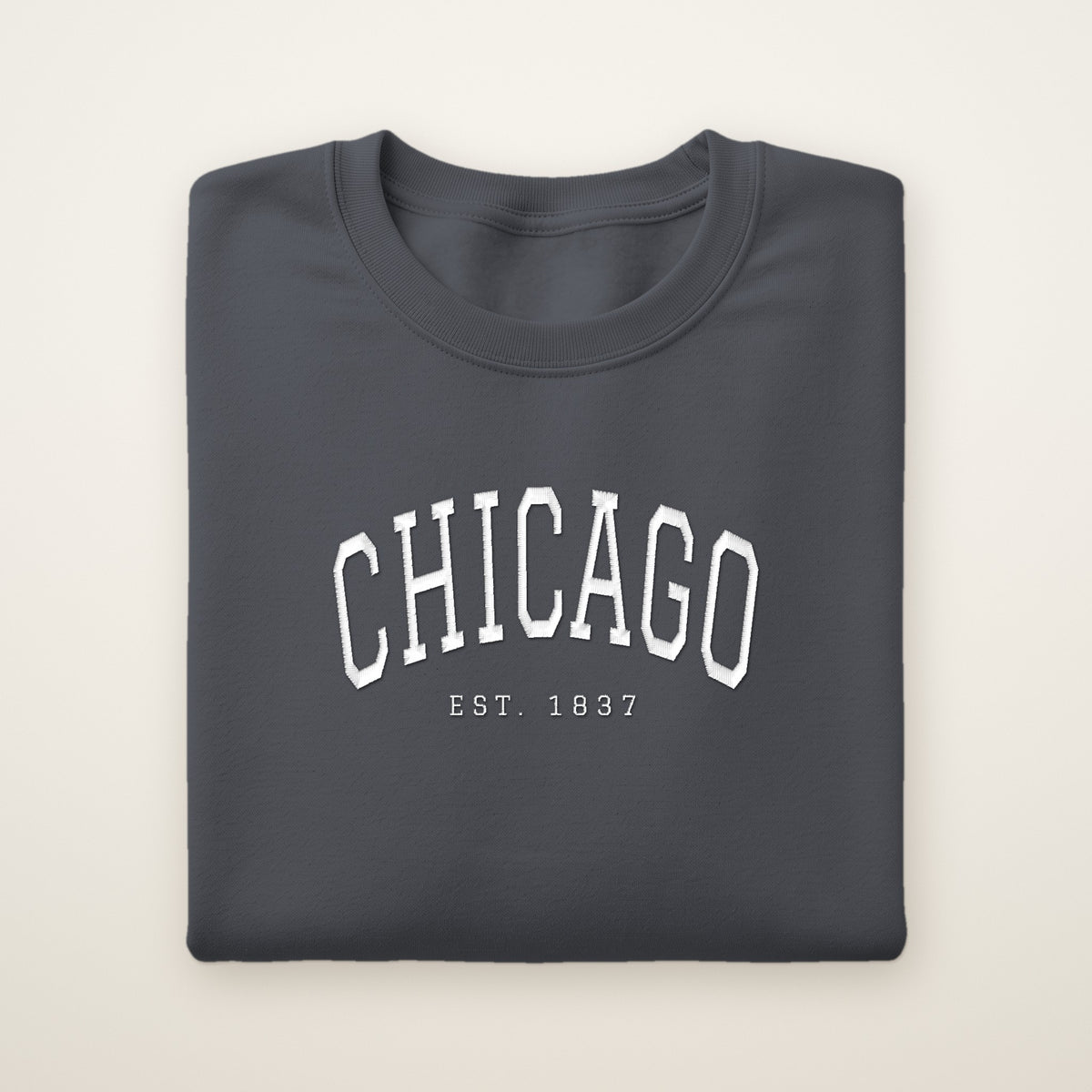 Chicago embroidered crewneck sweatshirt, Dark Heather, white embroidery