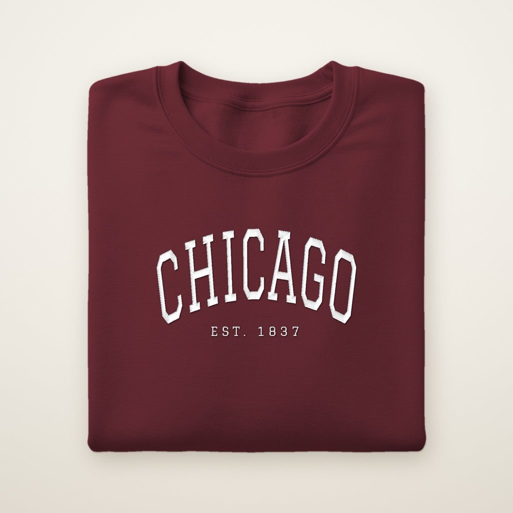 Chicago embroidered crewneck sweatshirt, Maroon, white embroidery