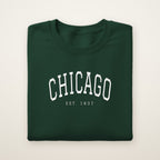 Chicago embroidered crewneck sweatshirt, Forest Green, white embroidery