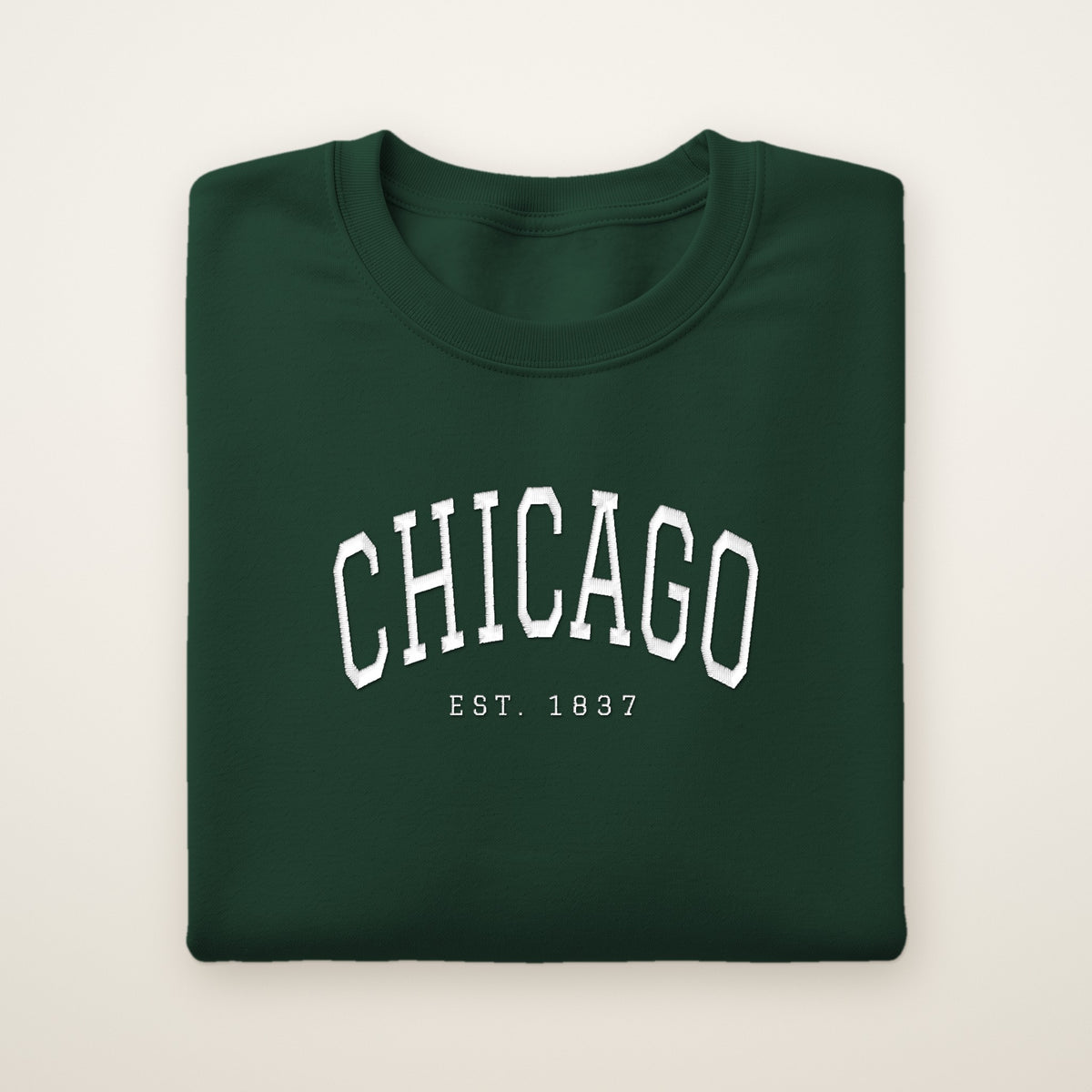 Chicago embroidered crewneck sweatshirt, Forest Green, white embroidery