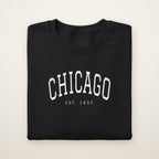 Chicago embroidered crewneck sweatshirt, Black, white embroidery