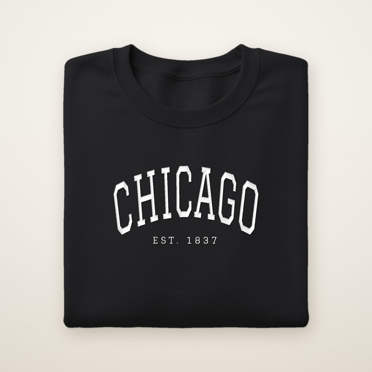 Chicago embroidered crewneck sweatshirt, Black, white embroidery