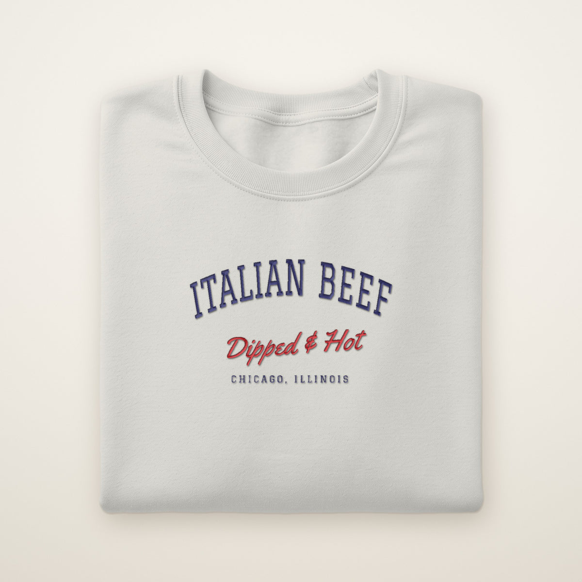 Italian Beef Chicago embroidered crewneck sweatshirt, Ash, navy and red embroidery