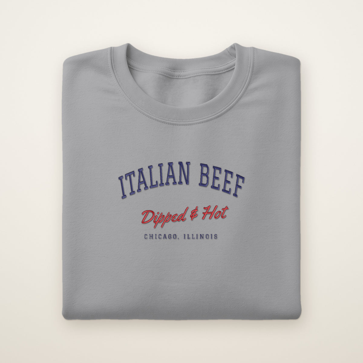 Italian Beef Chicago embroidered crewneck sweatshirt, Sport Grey, navy and red embroidery