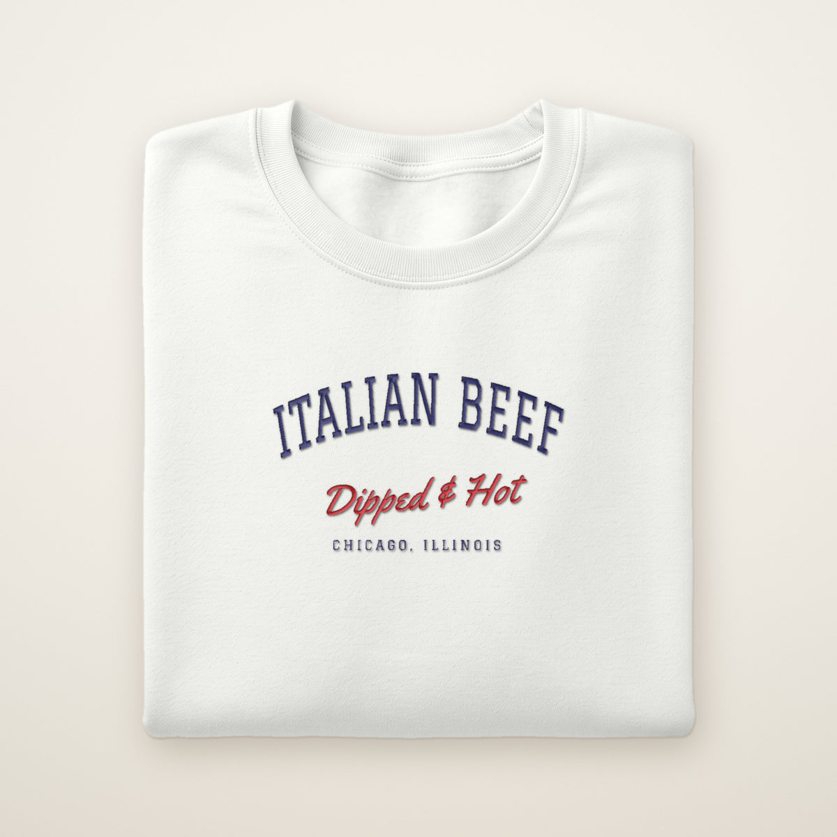 Italian Beef Chicago embroidered crewneck sweatshirt, White, navy and red embroidery