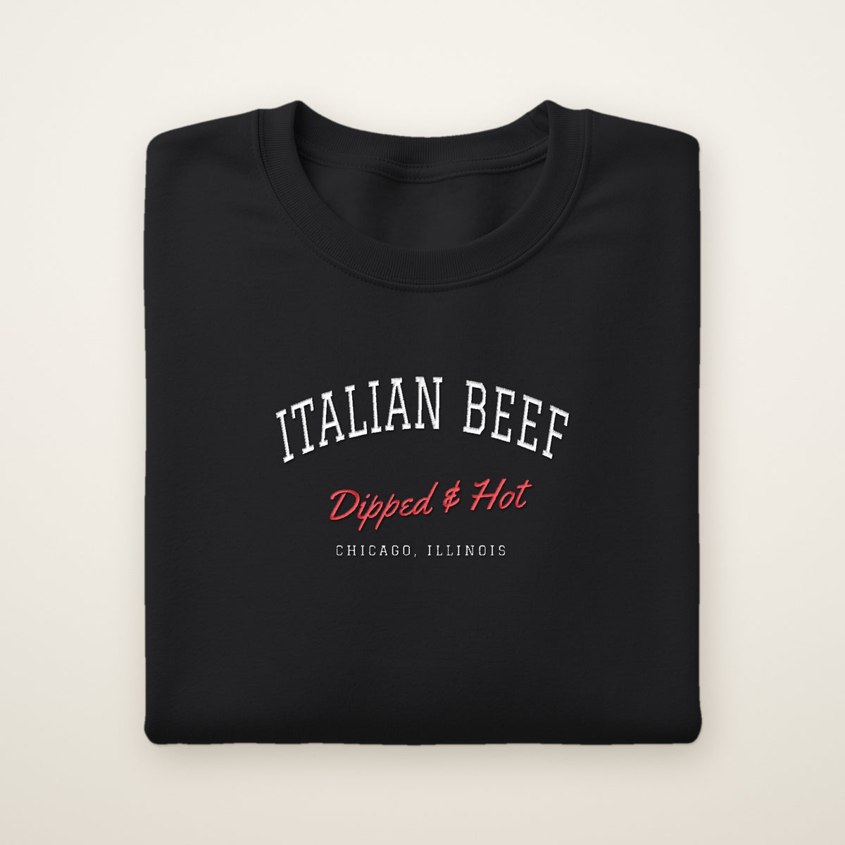 Italian Beef Chicago embroidered crewneck sweatshirt, Black, white and red embroidery