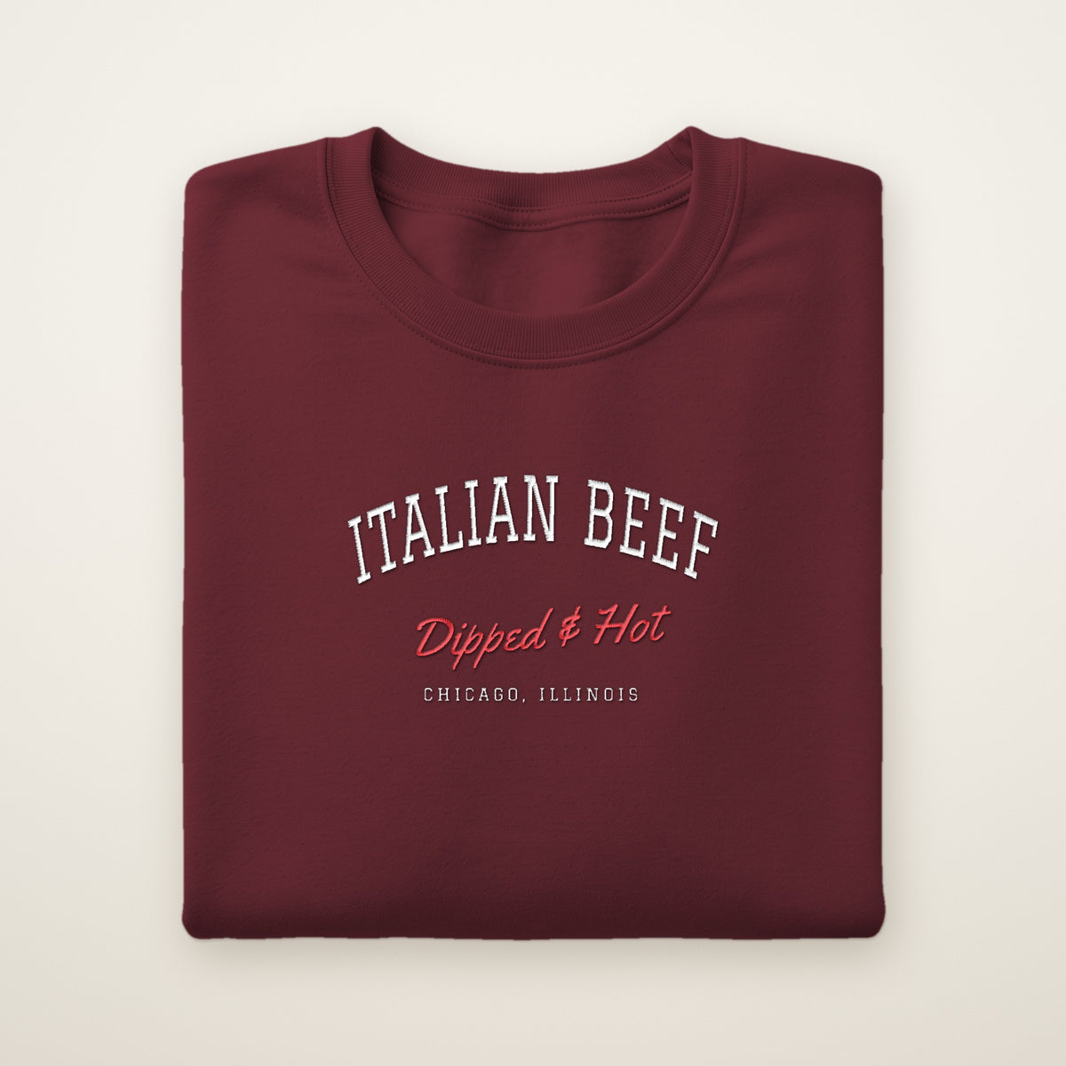 Italian Beef Chicago embroidered crewneck sweatshirt, Maroon, white and red embroidery