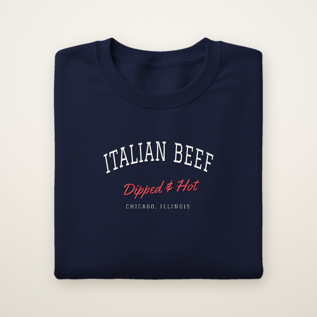 Italian Beef Chicago embroidered crewneck sweatshirt, Navy, white and red embroidery