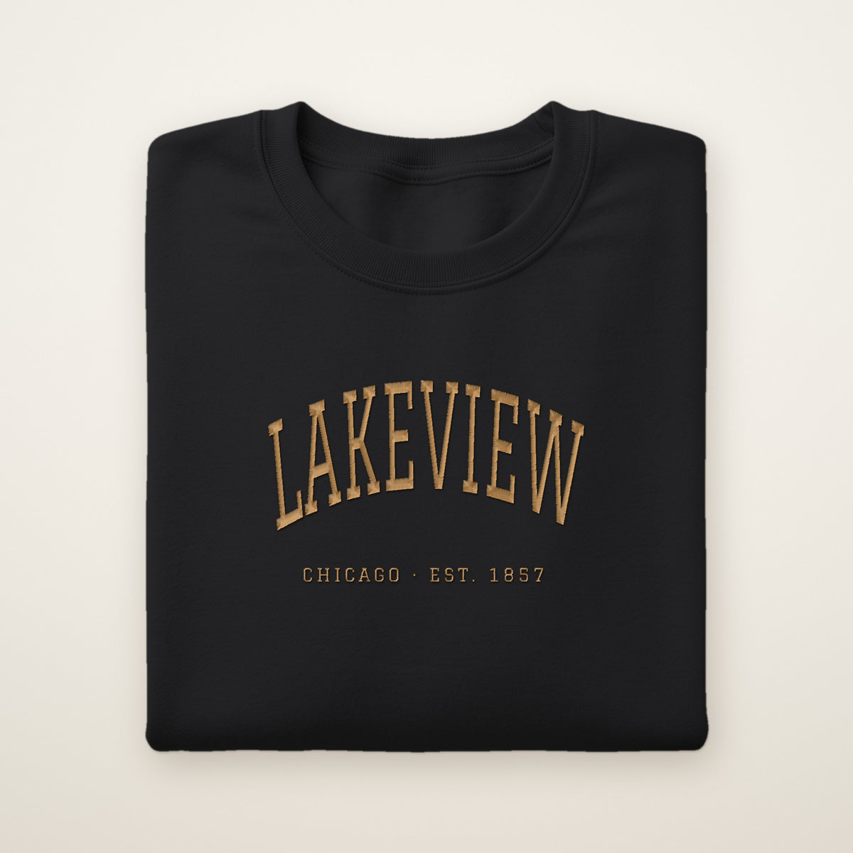 Lakeview Chicago embroidered crewneck sweatshirt, Black, gold embroidery