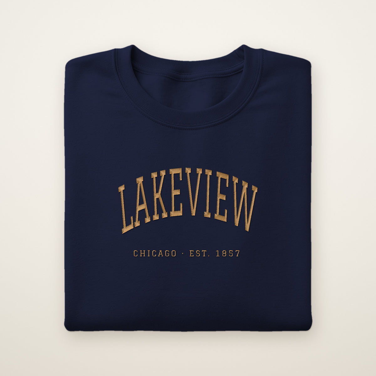 Lakeview Chicago embroidered crewneck sweatshirt, Navy, gold embroidery