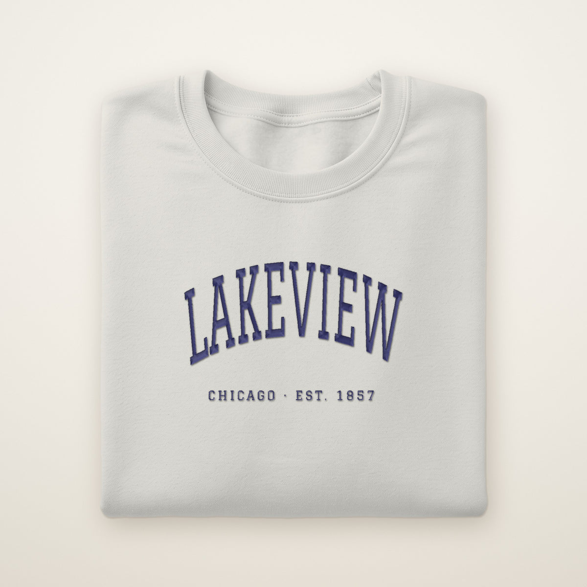 Lakeview Chicago embroidered crewneck sweatshirt, Ash, navy embroidery