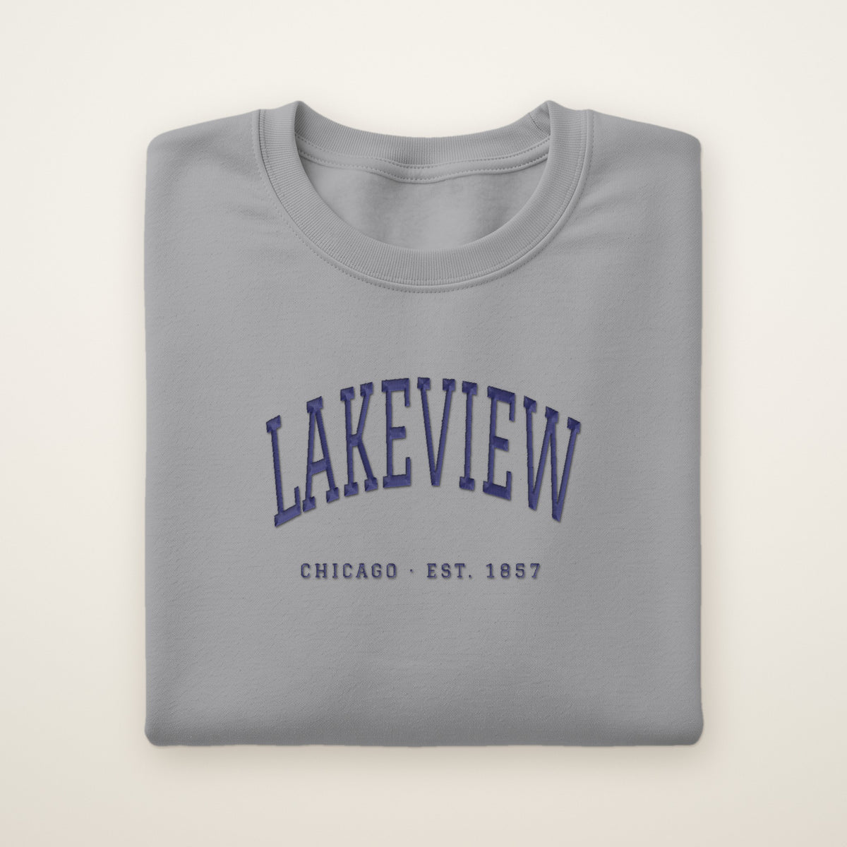 Lakeview Chicago embroidered crewneck sweatshirt, Sport Grey, navy embroidery