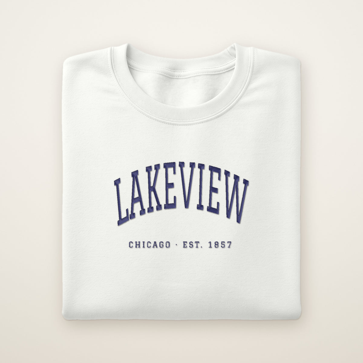Lakeview Chicago embroidered crewneck sweatshirt, White, navy embroidery