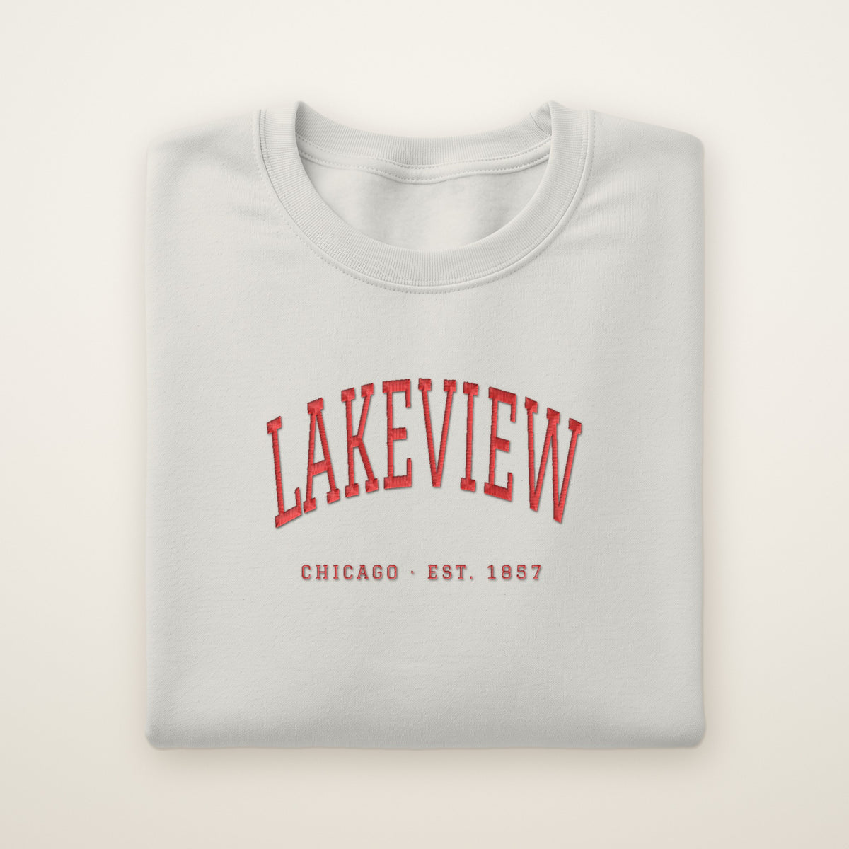 Lakeview Chicago embroidered crewneck sweatshirt, Ash, red embroidery