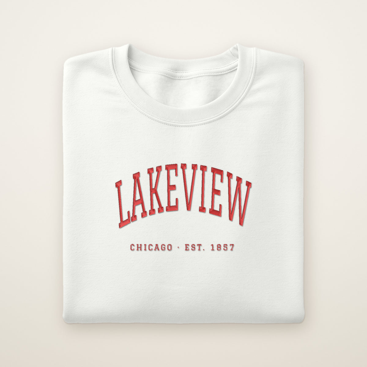 Lakeview Chicago embroidered crewneck sweatshirt, White, red embroidery