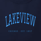 Close-up of sky blue satin-stitch Lakeview embroidery