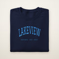 Lakeview Chicago embroidered crewneck sweatshirt, Navy, sky blue embroidery