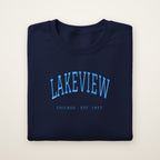 Lakeview Chicago embroidered crewneck sweatshirt, Navy, sky blue embroidery