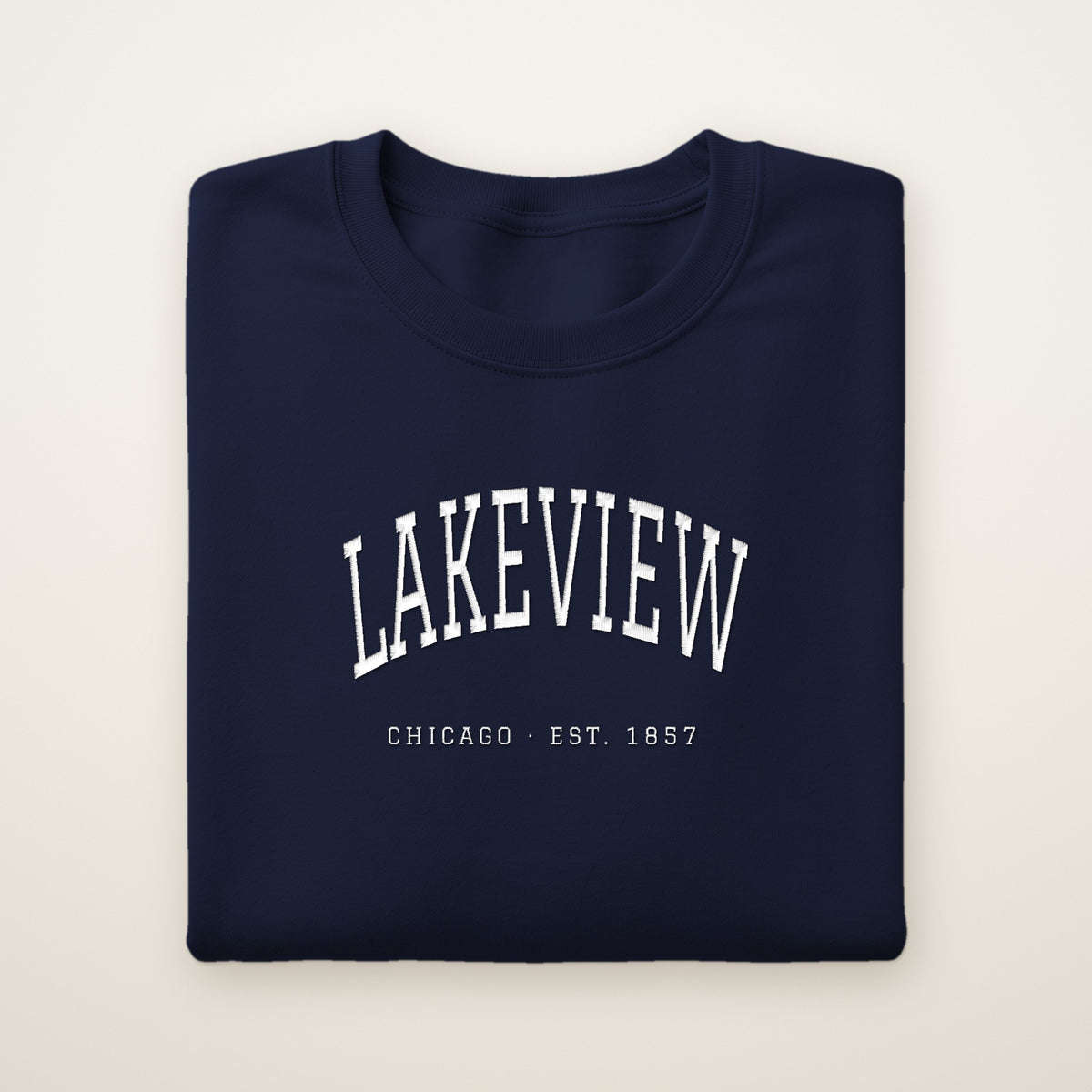 Lakeview Chicago embroidered crewneck sweatshirt, Navy, white embroidery