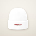 Lakeview Chicago Embroidered Cuffed Beanie, Red Thread, front view