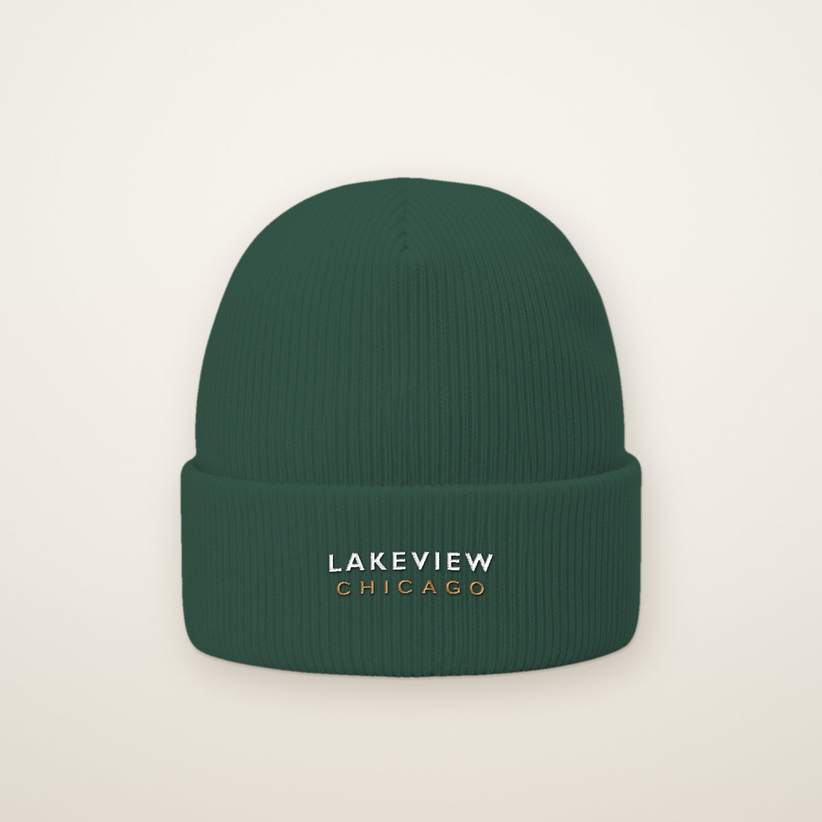 Lakeview Chicago Embroidered Cuffed Beanie in Spruce
