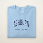 Ashburn Chicago Embroidered Crewneck — Navy Thread on Light Blue