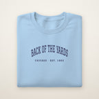 Back of the Yards Chicago Embroidered Crewneck — Navy Thread on Light Blue