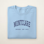 Montclare Chicago Embroidered Crewneck — Navy Thread on Light Blue