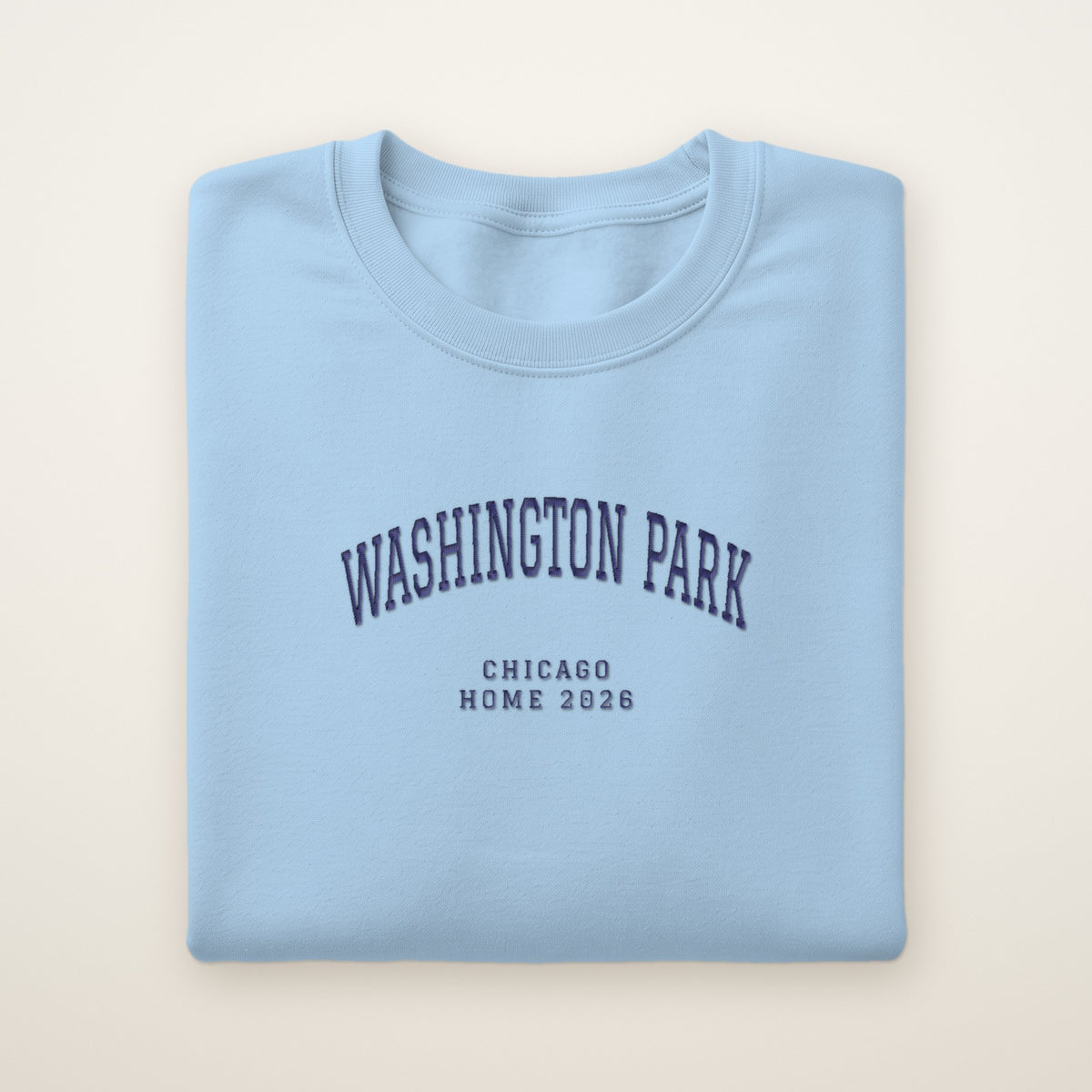 Washington Park Chicago Home 2026 Embroidered Crewneck — Navy Thread on Light Blue