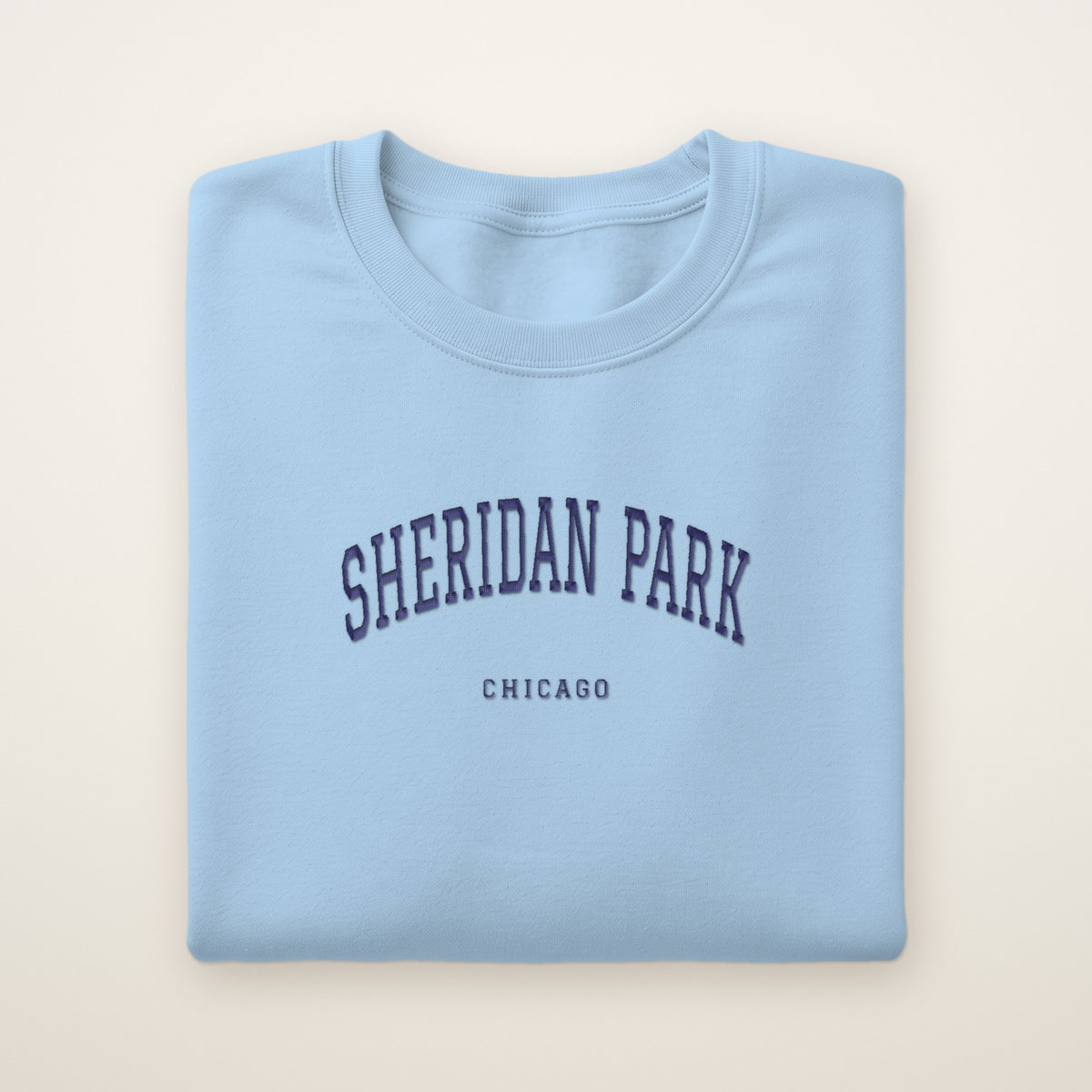Sheridan Park Chicago Embroidered Crewneck — Navy Thread on Light Blue