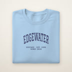 Edgewater Chicago Home 2026 Embroidered Crewneck — Navy Thread on Light Blue