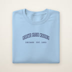 Greater Grand Crossing Chicago Embroidered Crewneck — Navy Thread on Light Blue