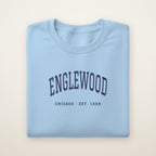 Englewood Chicago Embroidered Crewneck — Navy Thread on Light Blue