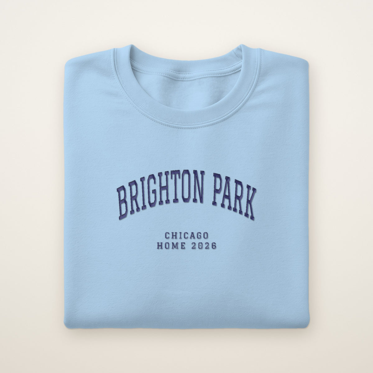 Brighton Park Chicago Home 2026 Embroidered Crewneck — Navy Thread on Light Blue