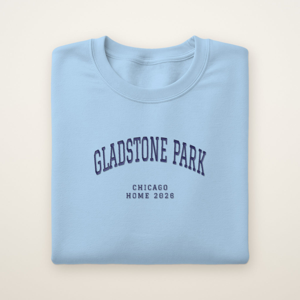 Gladstone Park Chicago Home 2026 Embroidered Crewneck — Navy Thread on Light Blue