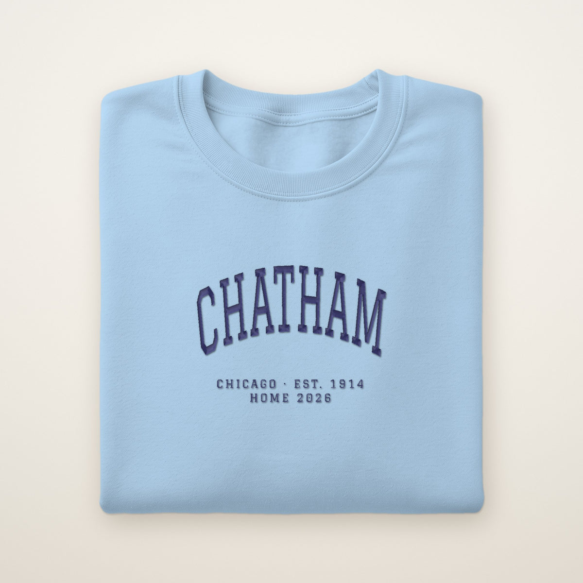 Chatham Chicago Home 2026 Embroidered Crewneck — Navy Thread on Light Blue