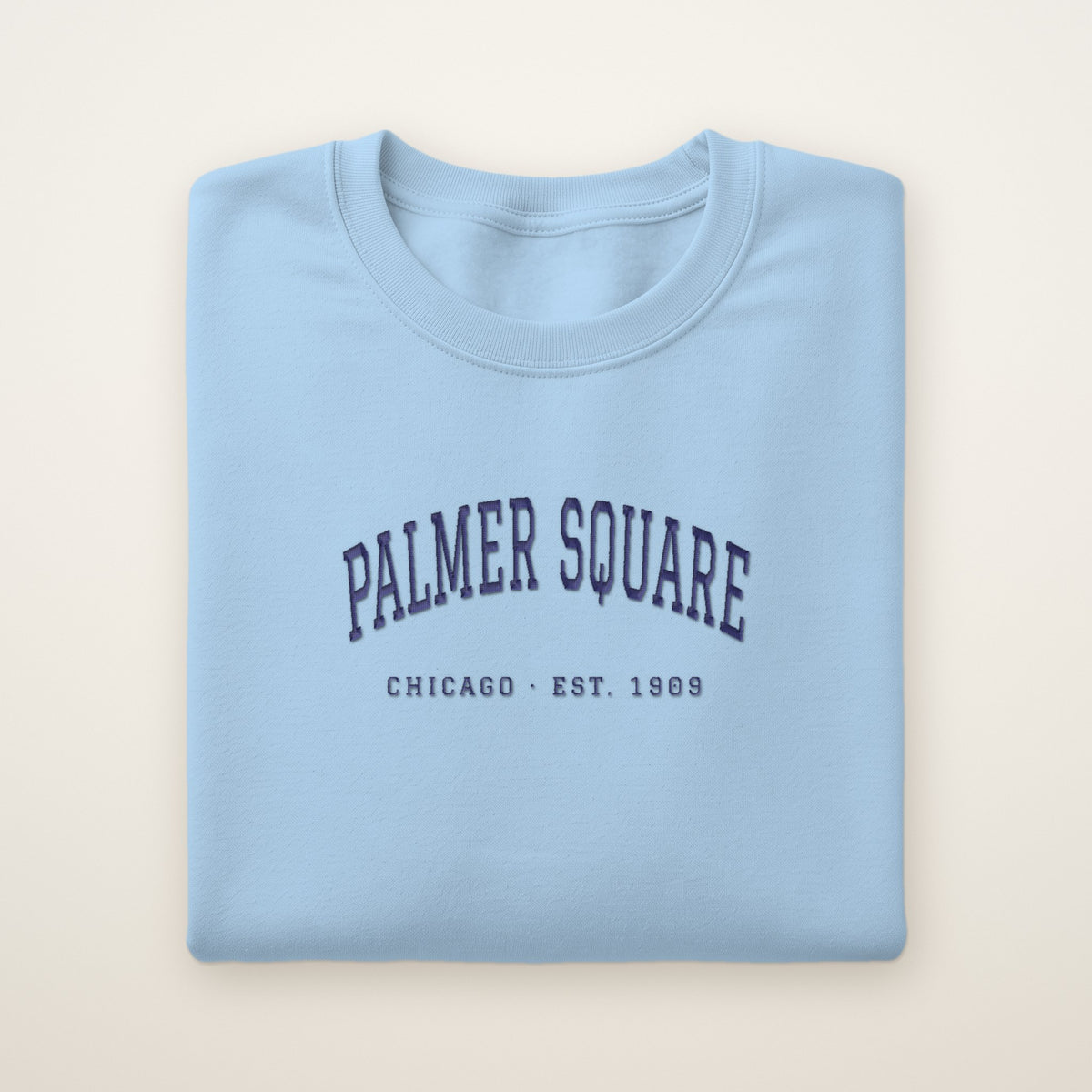 Palmer Square Chicago Embroidered Crewneck — Navy Thread on Light Blue