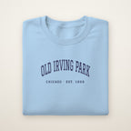 Old Irving Park Chicago Embroidered Crewneck — Navy Thread on Light Blue