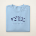 West Ridge Chicago Embroidered Crewneck — Navy Thread on Light Blue