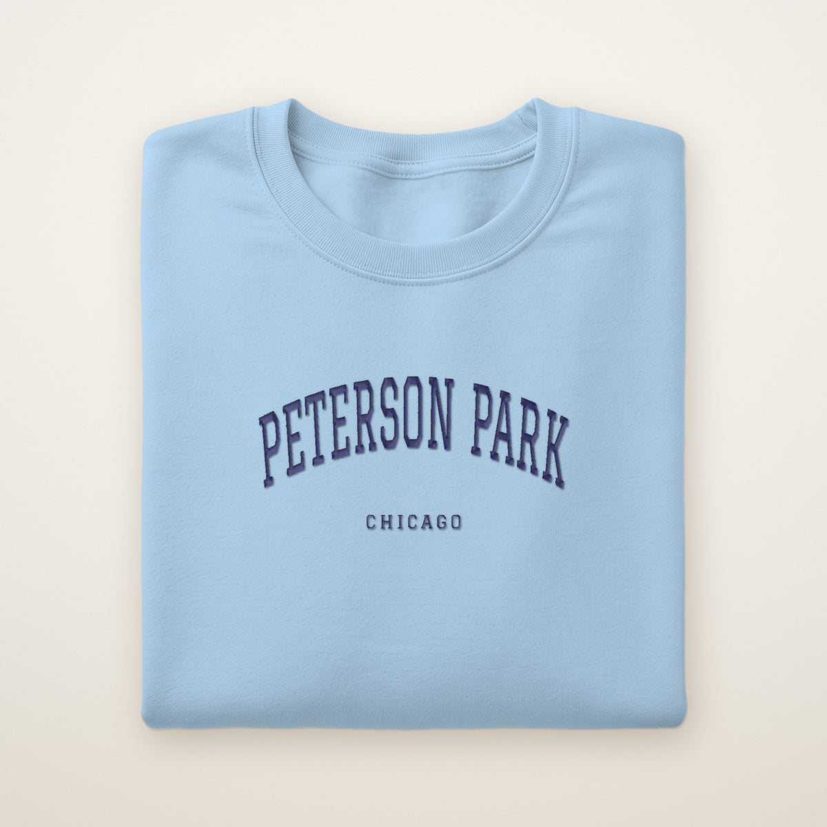 Peterson Park Chicago Embroidered Crewneck — Navy Thread on Light Blue