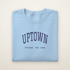 Uptown Chicago Embroidered Crewneck — Navy Thread on Light Blue