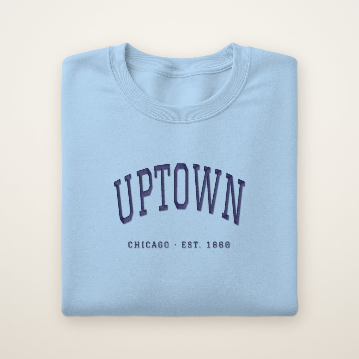 Uptown Chicago Embroidered Crewneck — Navy Thread on Light Blue